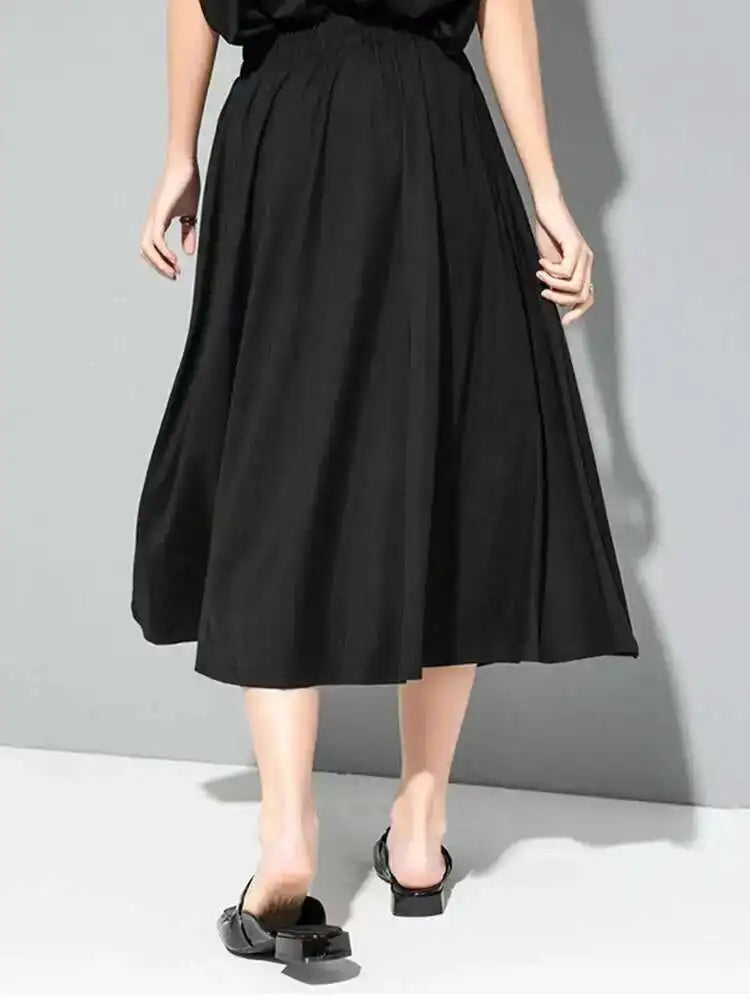 Irregular Pocket Spliced High Elastic Waist Black Half-body Mid-Calf Skirt Women Fashion Tide Spring Summer 2025 1DD8090