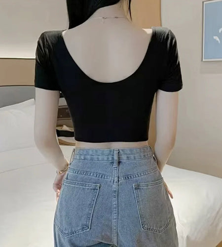 y2k Tops Summer Women Vest Solid Color Slim Fit V Neck Short Seeve Twist Front T Shirts 2000s Clothing Streetwear