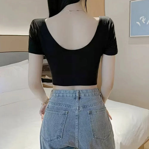 Load image into Gallery viewer, y2k Tops Summer Women Vest Solid Color Slim Fit V Neck Short Seeve Twist Front T Shirts 2000s Clothing Streetwear
