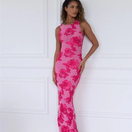 Load image into Gallery viewer, Elegant Floral Print Sexy Maxi Dress For Women Embroidered Applique Tank Dress Femme Bodycon Club Party Long Dress
