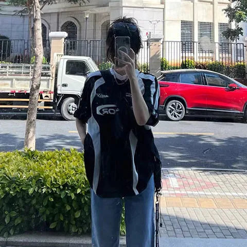 Load image into Gallery viewer, Oversized T Shirt Women's Clothing V-neck Short Sleeve Y2k Tops Summer Tees Contrast Color Casual Fashion Harajuku Y2k T-shirts
