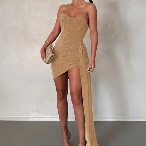 Load image into Gallery viewer, Elegant Strapless Lace-up Mini Dress For Women Robe 2023 New Off-shoulder Sleeveless Ruched Party Short Dress Vestido
