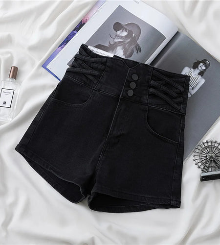 Retro Blue Sexy High Waist Denim Shorts Women Spring Summer 2024 New Korean Fashion Black White Single Breasted Jeans Short Pant