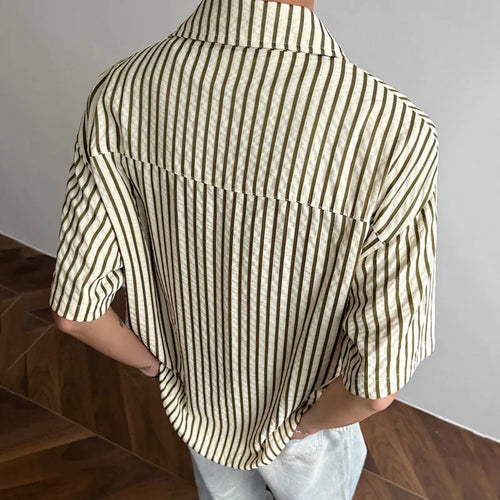 Load image into Gallery viewer, Summer Male Shirts Short Sleeve New Contrast Color Stripes Trendy Men's Loose Turn-down Collar Pullover Men Top 9W1563
