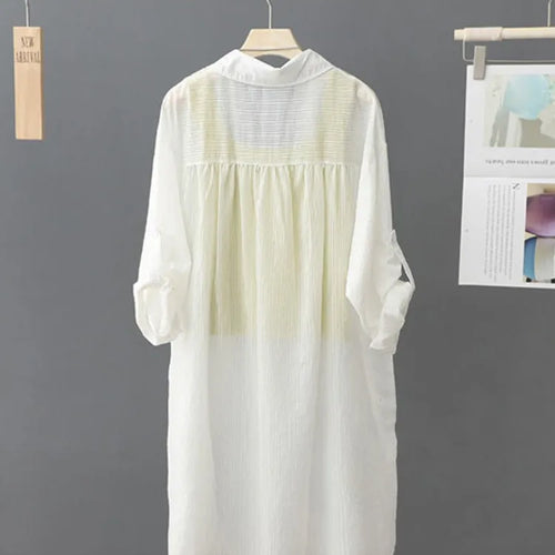 Load image into Gallery viewer, Casual Women's Shirt Loose Long Sleeve Top Summer Thin Jacket Coat Medium Long Blouses Female Clothing Fashion Solid Color
