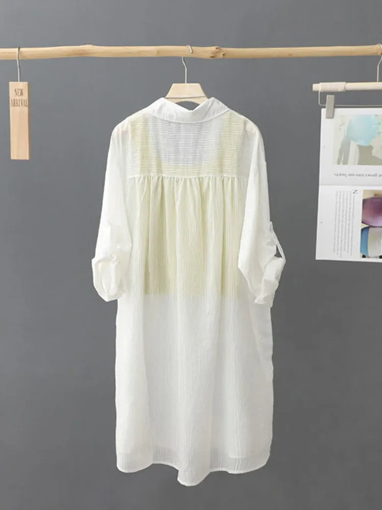 Casual Women's Shirt Loose Long Sleeve Top Summer Thin Jacket Coat Medium Long Blouses Female Clothing Fashion Solid Color