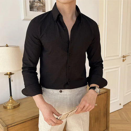 Load image into Gallery viewer, Men&#39;s Shirts Long Sleeve Striped Design Lapel Trendy Single Breasted Handsome Male Casual Clothing Summer 9W1876
