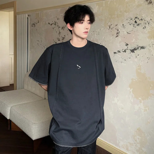 Load image into Gallery viewer, Summer Men&#39;s Loose T-shirts Casual Round Neck Short Sleeve Embroidery Overlock Design Fashion Male Clothing 9C6178
