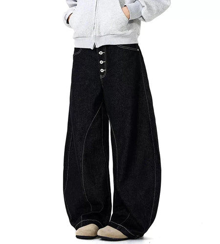 Fashion Male Jeans American Denim Curved Knife Pants  Loose Straight Leg Design Casual Wide Leg Trousers Summer 9W1472