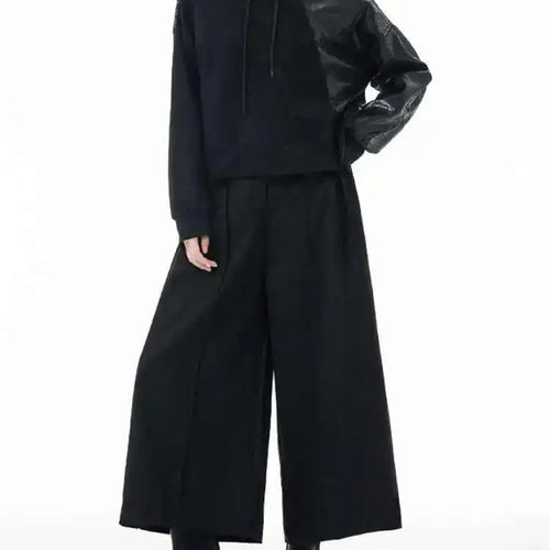 Load image into Gallery viewer, Black Spliced Casual Cool Sweatshirt New Hooded Long Sleeve Women Big Size Fashion Tide Spring Autumn 2025 1DH3873
