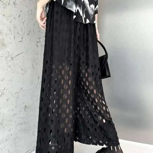 Load image into Gallery viewer, High Elastic Waist Black Hollow Out Casual Long Wide Leg Pants New Trousers Women Fashion Tide Spring Autumn 2025 1DH6468
