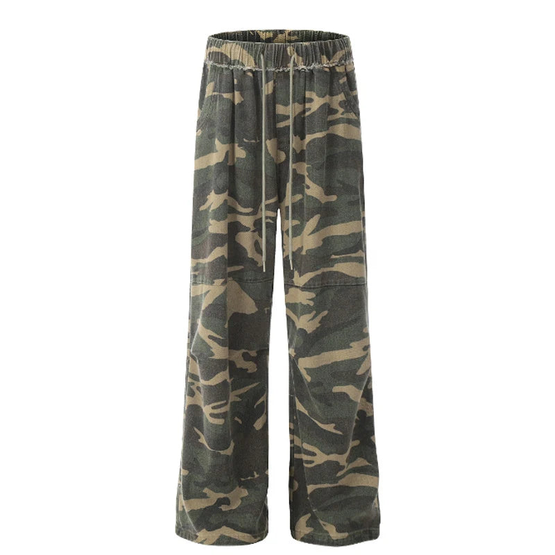 Men's Cargo Pants New American Style Summer Loose Straight Wide Leg Trendy  Elastic Waist Stylish Male Trousers 9W1782