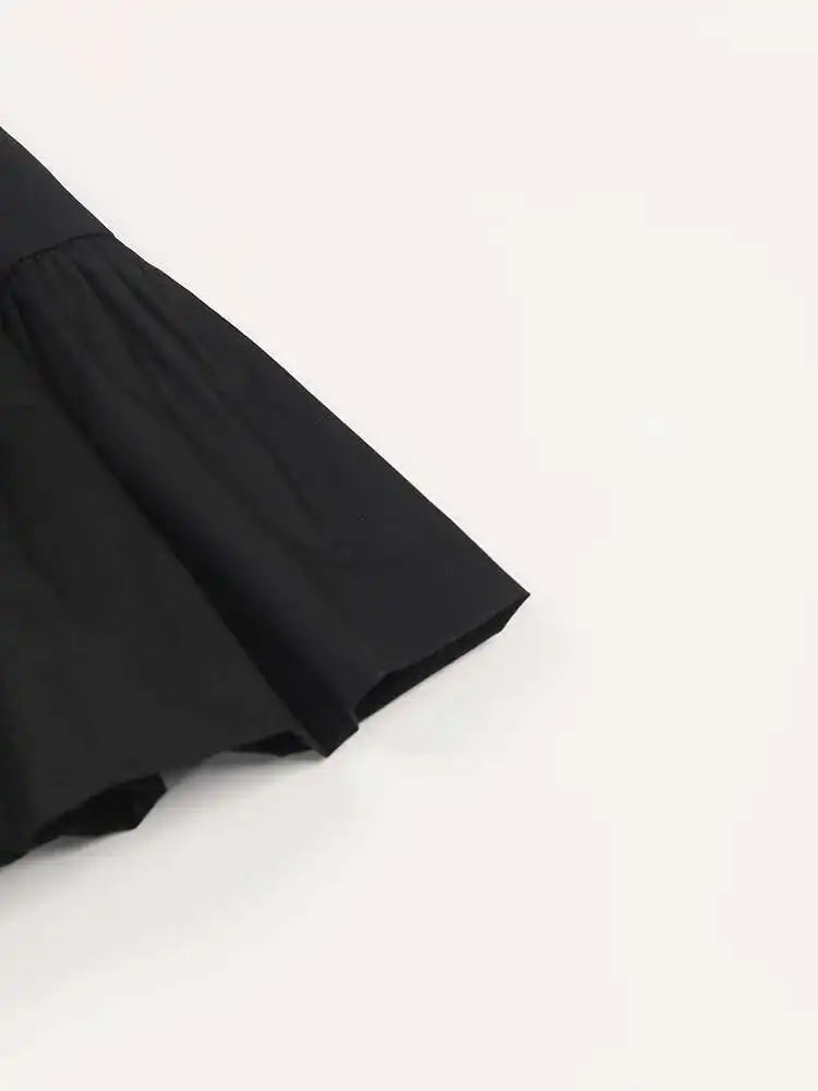 Women Black Pleated Elegant Mini Shirt Dress New Lapel Long Sleeve Loose Fit Fashion Tide Spring Autumn 2025 1DE365901