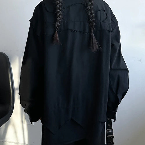 Load image into Gallery viewer, Women Black Burr Irregular Spliced Big Size Blouse New Lapel Long Sleeve Shirt Fashion Tide Spring Autumn 2025 1DH9561
