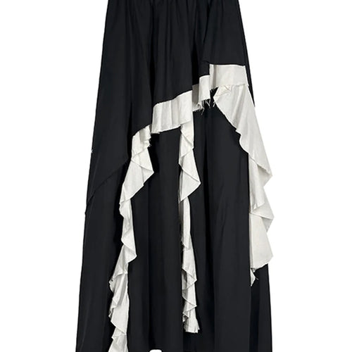 Load image into Gallery viewer, High Elastic Waist Apricot Color-block Burr Irregular Half-body Skirt Women Fashion Tide New Spring Autumn 2025 1DJ0388
