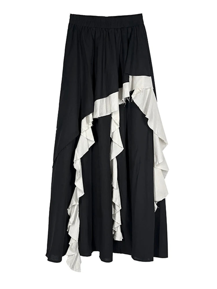 High Elastic Waist Apricot Color-block Burr Irregular Half-body Skirt Women Fashion Tide New Spring Autumn 2025 1DJ0388