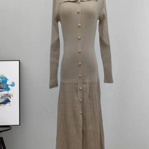 Load image into Gallery viewer, Autumn Winter Solid Elegant Office Lady Knitted Dress Women Slim Long Sleelve Single Breasted Dresses Fashion Simplicity Fashion
