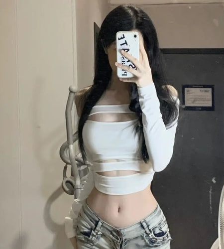 Ropa Mujer T Shirts Women Long Sleeve Tunic Tees Fashion Korean Camisetas Y2k Tops Hollow Out Sexy Summer Harajuku Tshirt