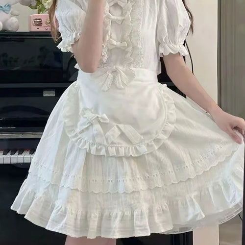 Load image into Gallery viewer, Sweet Kawaii Lolita White Dress Soft Girls Japanese School Cute Ruffles Cute Maid Party Short Dresses Elegant
