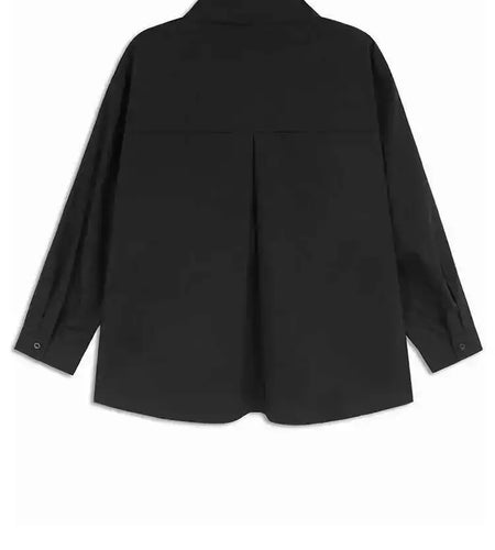 Women Black White Color-block Big Size Casual Blouse New Lapel Long Sleeve Shirt Fashion Tide Spring Autumn 2025 1DH6909