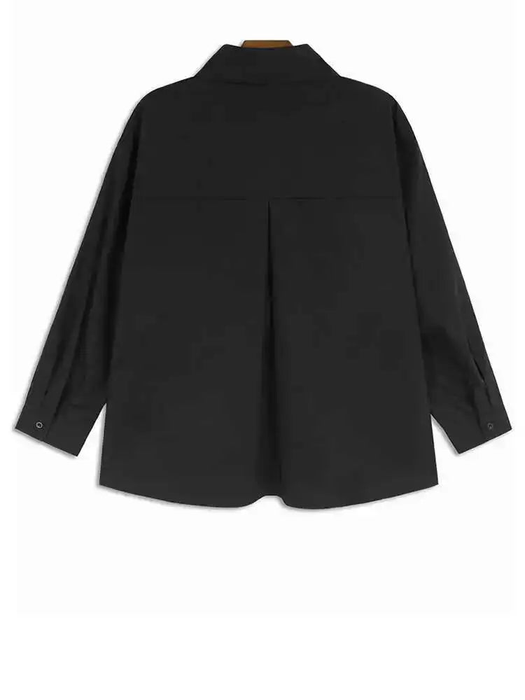 Women Black White Color-block Big Size Casual Blouse New Lapel Long Sleeve Shirt Fashion Tide Spring Autumn 2025 1DH6909