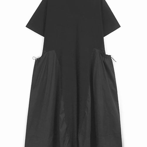 Load image into Gallery viewer, Women Green Drawstring Pocket Big Size Midi Dress New Round Neck Short Sleeve Fashion Tide Spring Summer 2025 1DJ1355
