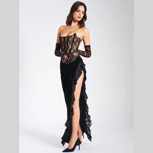 Load image into Gallery viewer, Elegant Lace Strapless Maxi Dress For Women Fashion Black Sleeveless Backless Bodycon Club Party Sexy Long Dress
