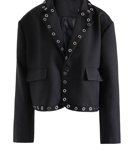 Women Black Hollow Out Big Size Elegant Blazer New Lapel Long Sleeve Jacket Fashion Tide Spring Autumn 2025 CPG1211