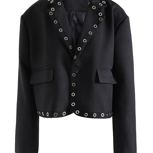 Load image into Gallery viewer, Women Black Hollow Out Big Size Elegant Blazer New Lapel Long Sleeve Jacket Fashion Tide Spring Autumn 2025 CPG1211
