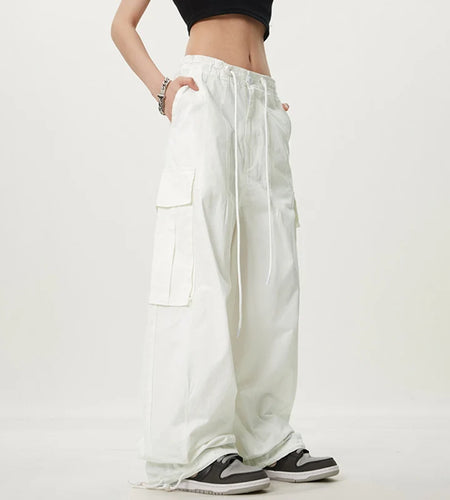 Men's Cargo Pants New American Elastic Waist Wide Leg Overalls Pockets Male Casual Straight  Trousers Spring 2025 9W1373