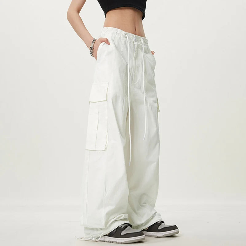 Men's Cargo Pants New American Elastic Waist Wide Leg Overalls Pockets Male Casual Straight  Trousers Spring 2025 9W1373