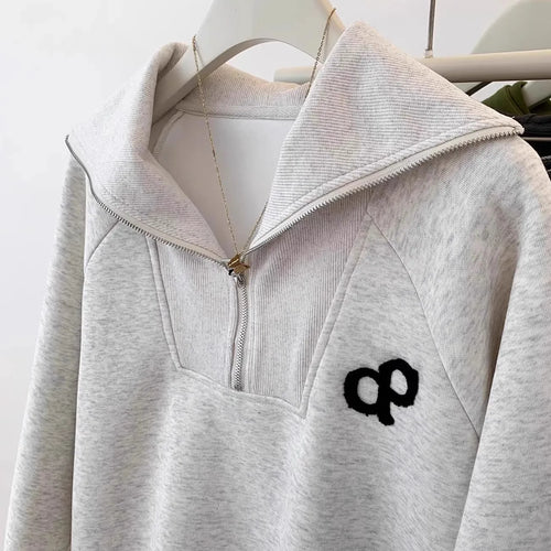 Load image into Gallery viewer, New Casual Women's Autumn Winter Sweatershir New Korean Version Grey Large Size Versatile Long Sleeved Zipper Cotton Top Popular
