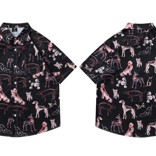 Load image into Gallery viewer, Harajuku Hawaiian Shirts Graffiti Cartoon Dog Graphic Printed Summer Beach Blouse Men Hip Hop Baggy Button Up Short Sleeve Tops
