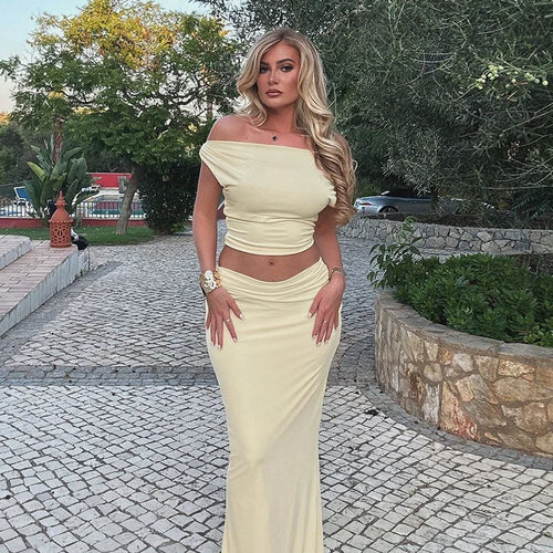 Load image into Gallery viewer, Sexy Skirt Two Pieces Sets For Women Sleeveless Slim Fit Off-shoulder Crop Top And Long Skirt Sexy Two Pieces Sets
