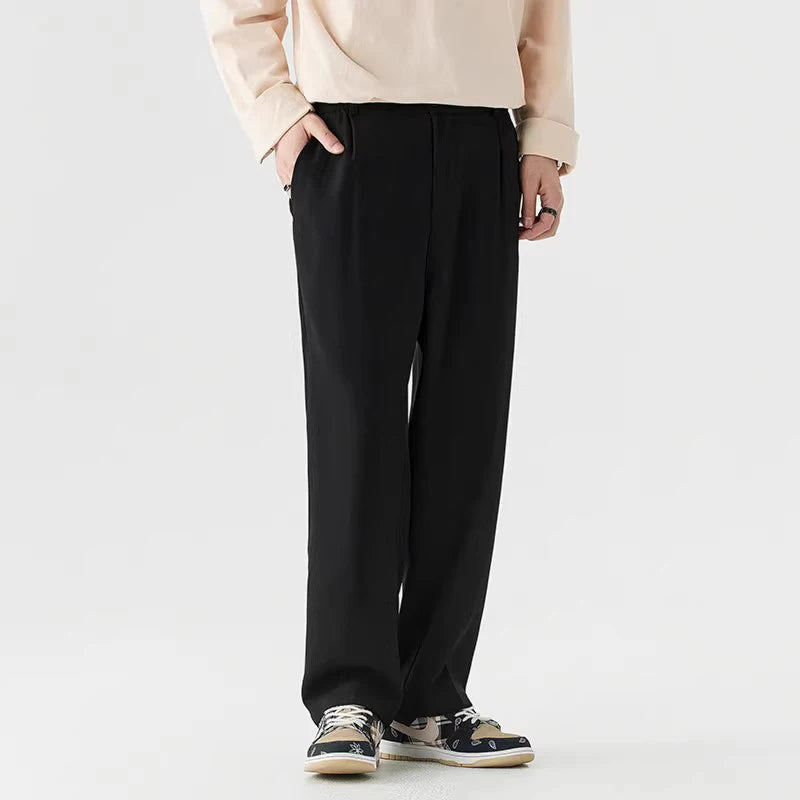 Korean Style Men's Suit Pants Casual Pleated Pockets Straight Leg Solid Color Male Loose Trousers Autumn 2024 9C6765