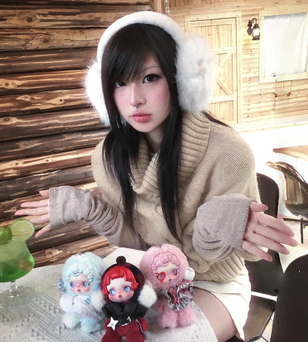 Japanese Y2k Khaki Cape Sweater Vintage Harajuku Knit Loose Pullover Korean Style Turtleneck Knitwear 2000s Aesthetics