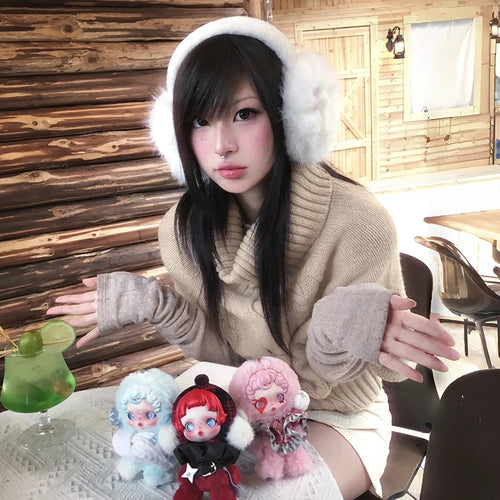 Load image into Gallery viewer, Japanese Y2k Khaki Cape Sweater Vintage Harajuku Knit Loose Pullover Korean Style Turtleneck Knitwear 2000s Aesthetics
