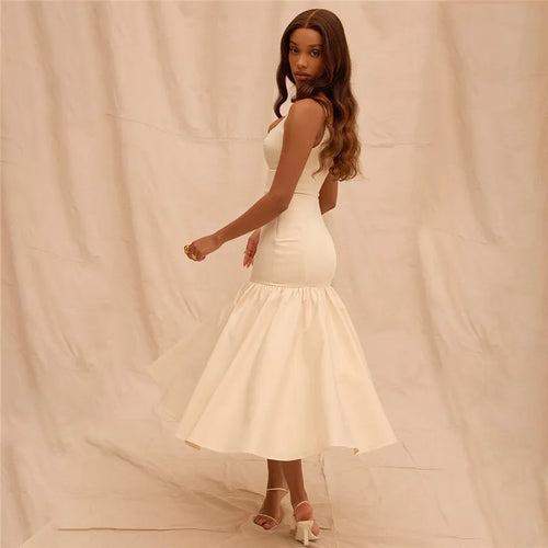 Load image into Gallery viewer, Backless Maxi Fishtail Dress For Women Gown Fashion Square Collar Sleeveless Loose Pleated Long Dress Elegant Dresses
