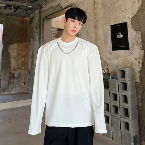 Load image into Gallery viewer, Men&#39;s T-Shirts Korean Fashion Casual Detachable Chain Male Pullovers Personalized Solid Color Spring Trendy 9A7737
