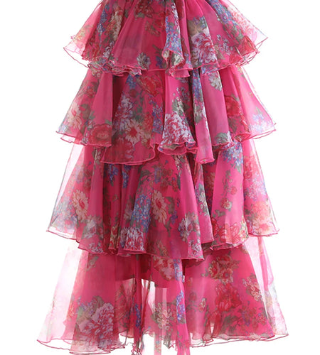 High Elastic Waist Red Printed Organza Layers Cake Half-body Skirt Women Fashion Tide New Spring Autumn 2025 1DJ1174