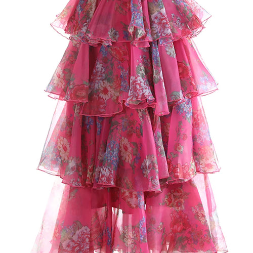 Load image into Gallery viewer, High Elastic Waist Red Printed Organza Layers Cake Half-body Skirt Women Fashion Tide New Spring Autumn 2025 1DJ1174
