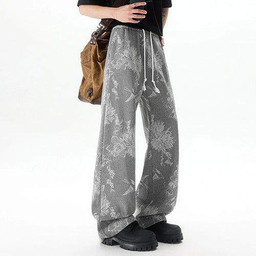 Load image into Gallery viewer, Men&#39;s Jeans New Summer New Korean Tide Flower Printed Design Loose Personalized Trendy Male Elastic Waist Trousers 9W1643
