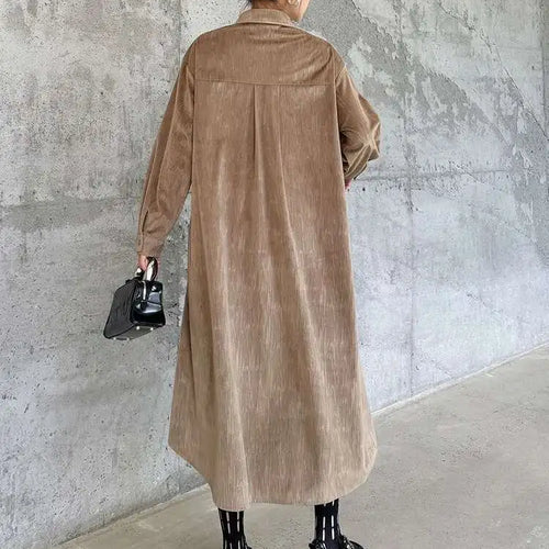 Load image into Gallery viewer, Women Khaki Drawstring Irregular Big Size Elegant Midi Dress New Long Sleeve Fashion Tide Spring Autumn 2025 1DH7270
