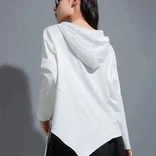 Load image into Gallery viewer, Women White Irregular Ribbon Big Size Casual T-shirt New Hooded Long Sleeve Fashion Tide Spring Autumn 2025 1DH0999

