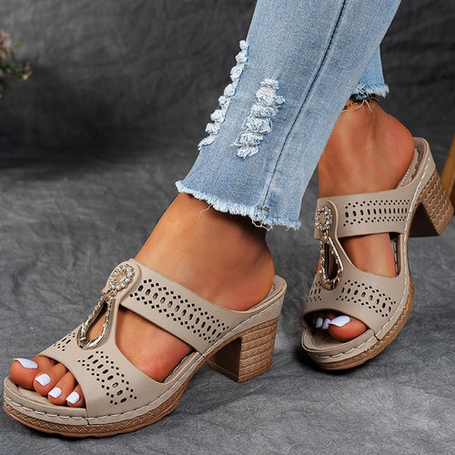 Load image into Gallery viewer, Women&#39;s Sandals Peep Toe Heels Sandals For Summer Shoes Woman Heeled Slippers Summer Footwear Luxury Platform Sandalias Mujer
