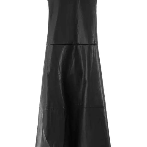Load image into Gallery viewer, Women Black  Pu Leather Pockets Big Size Long Vest Dress New V-Neck Sleeveless Fashion Tide Spring Autumn 2025 CPG2085
