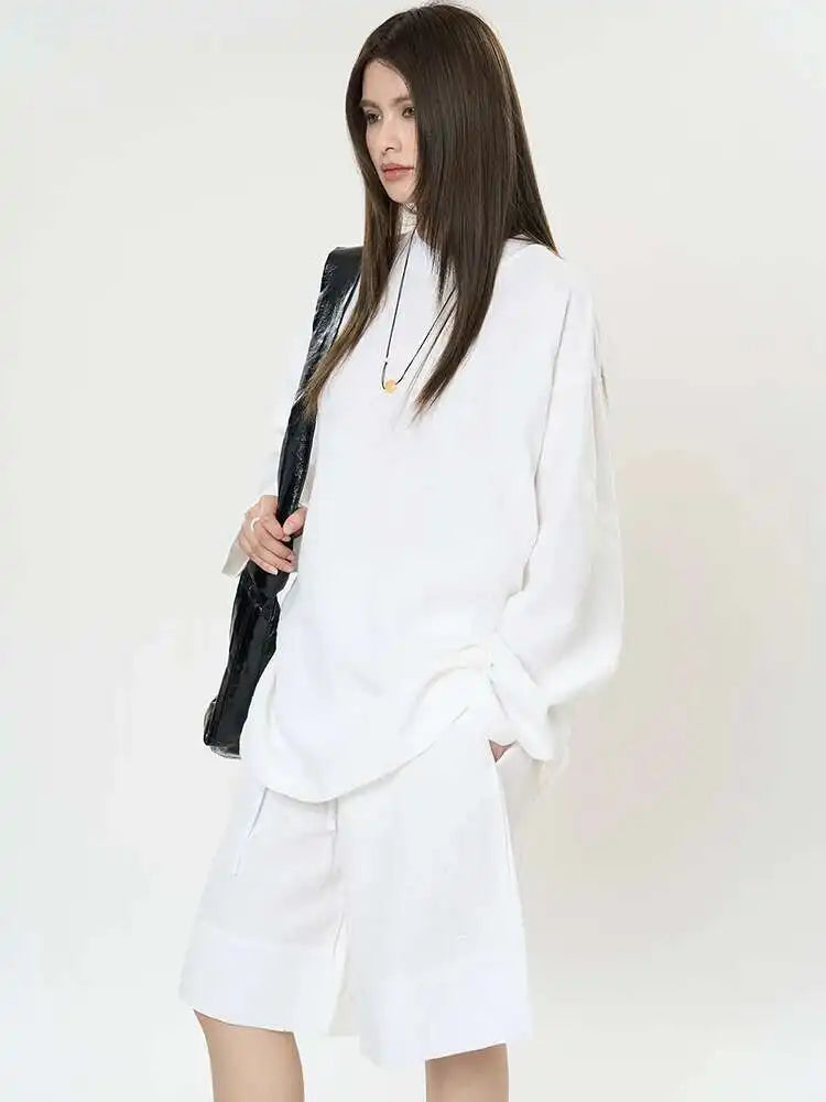 Women 100% Linen Brief Big Size Elegant T-shirt New Round Neck Long Sleeve Fashion Tide Spring Autumn 2025 1DJ0371