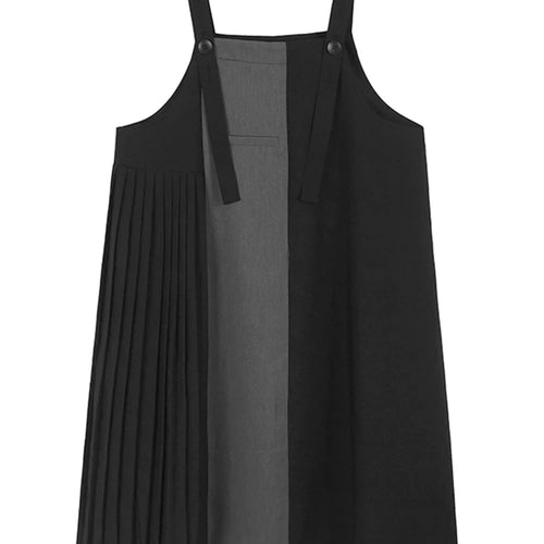 Load image into Gallery viewer, Women Black Color-block Pleated Big Size  Strap Dress New Square Collar Sleeveless Fashion Tide Spring Autumn 2025 1DH6342
