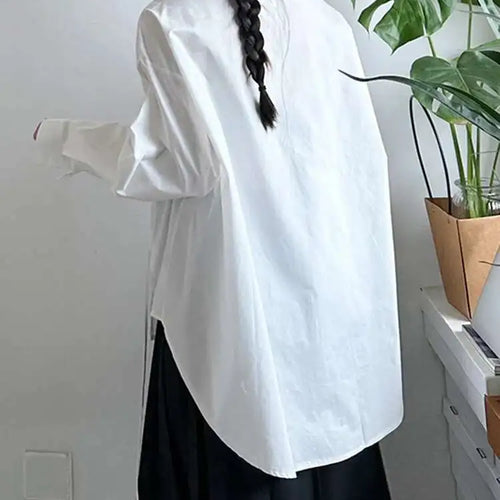 Load image into Gallery viewer, Women White Irregular String Slit Big Size Blouse New Lapel Long Sleeve Shirt Fashion Tide Spring Autumn 2025 1DJ0302
