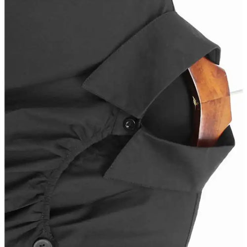 Load image into Gallery viewer, Women Black Irregular Pleated Big Size Casual Blouse New Lapel Short Sleeve Shirt Fashion Tide Spring Summer 2025 1DJ0132
